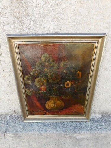 TABLEAU PEINTURE BOUQUET DE FLEURS SIGNE E.GOHLIAWIJ DE 1944
