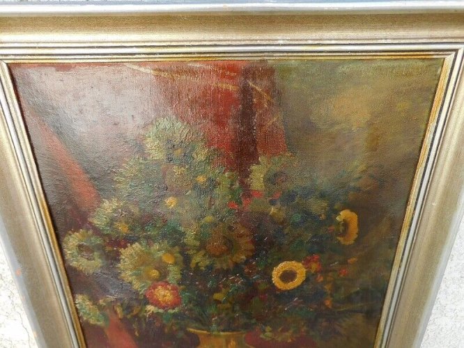 TABLEAU PEINTURE BOUQUET DE FLEURS SIGNE E.GOHLIAWIJ DE 1944