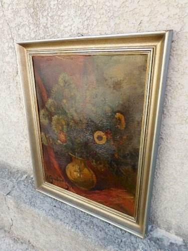 TABLEAU PEINTURE BOUQUET DE FLEURS SIGNE E.GOHLIAWIJ DE 1944