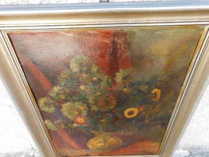 TABLEAU PEINTURE BOUQUET DE FLEURS SIGNE E.GOHLIAWIJ DE 1944