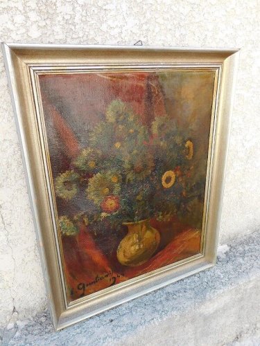 TABLEAU PEINTURE BOUQUET DE FLEURS SIGNE E.GOHLIAWIJ DE 1944