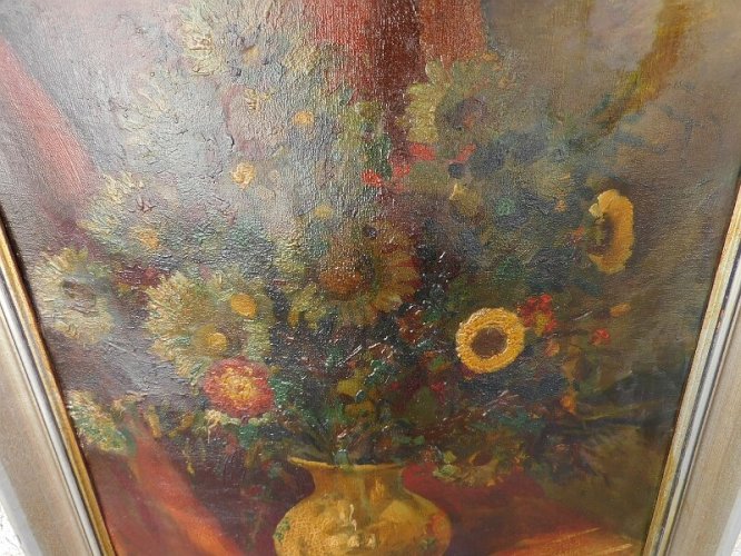 TABLEAU PEINTURE BOUQUET DE FLEURS SIGNE E.GOHLIAWIJ DE 1944