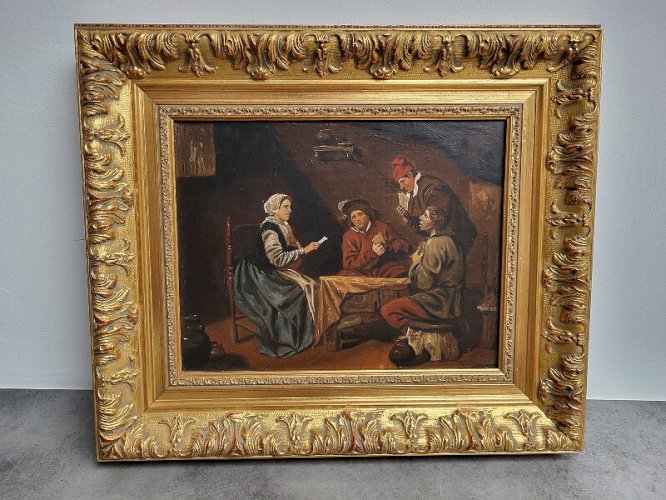 TABLEAU PEINTURE CADRE DORE LA PARTIE DE CARTE