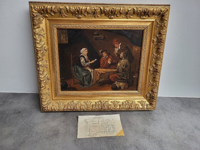 TABLEAU PEINTURE CADRE DORE LA PARTIE DE CARTE