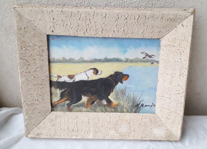 Tableau peinture chien signé Baudoin