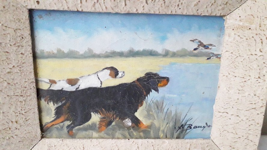Tableau peinture chien signé Baudoin