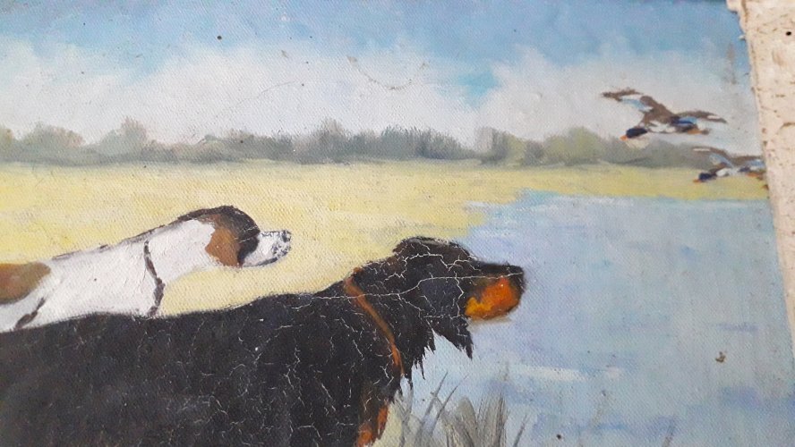 Tableau peinture chien signé Baudoin