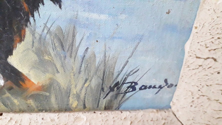 Tableau peinture chien signé Baudoin