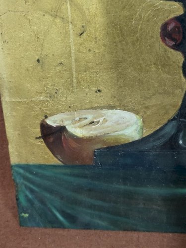 TABLEAU PEINTURE D'UN CALICE SUR CUIVRE SIGNE "MM"