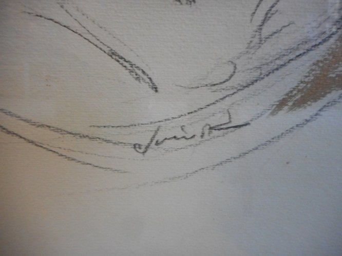 TABLEAU PEINTURE ET DESSIN SUR PAPIER SIGNE VIERGE A L'ENFANT