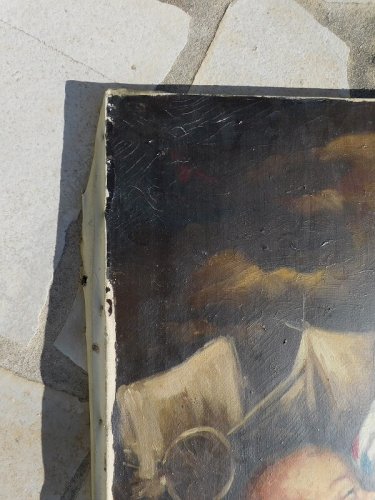 TABLEAU PEINTURE FEMME A L'ENFANT QUI DONNE LE SEIN SIGNE M BARTIER