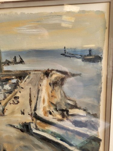 TABLEAU PEINTURE GOUACHE SUR PAPIER ERIC BATTISTA PORT DE SETE N° 2