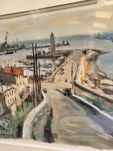 TABLEAU PEINTURE GOUACHE SUR PAPIER ERIC BATTISTA PORT DE SETE N° 2