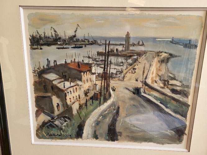 TABLEAU PEINTURE GOUACHE SUR PAPIER ERIC BATTISTA PORT DE SETE N° 2