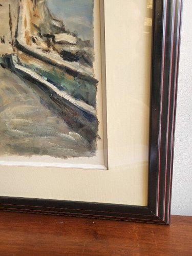 TABLEAU PEINTURE GOUACHE SUR PAPIER ERIC BATTISTA PORT DE SETE N° 2