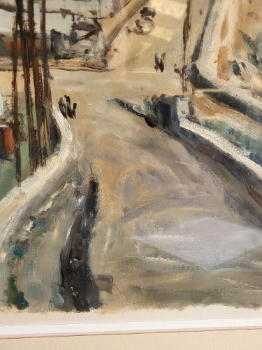 TABLEAU PEINTURE GOUACHE SUR PAPIER ERIC BATTISTA PORT DE SETE N° 2