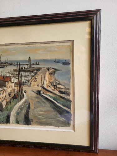TABLEAU PEINTURE GOUACHE SUR PAPIER ERIC BATTISTA PORT DE SETE N° 2
