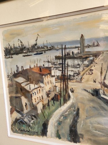 TABLEAU PEINTURE GOUACHE SUR PAPIER ERIC BATTISTA PORT DE SETE N° 2