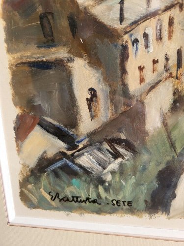 TABLEAU PEINTURE GOUACHE SUR PAPIER ERIC BATTISTA PORT DE SETE N° 2
