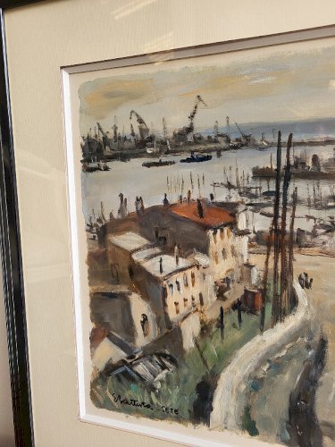 TABLEAU PEINTURE GOUACHE SUR PAPIER ERIC BATTISTA PORT DE SETE N° 2