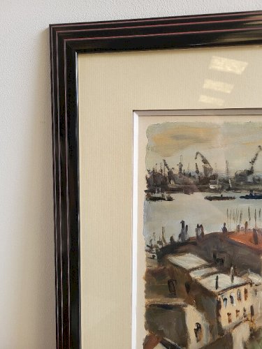 TABLEAU PEINTURE GOUACHE SUR PAPIER ERIC BATTISTA PORT DE SETE N° 2