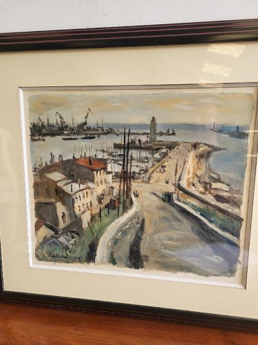 TABLEAU PEINTURE GOUACHE SUR PAPIER ERIC BATTISTA PORT DE SETE N° 2