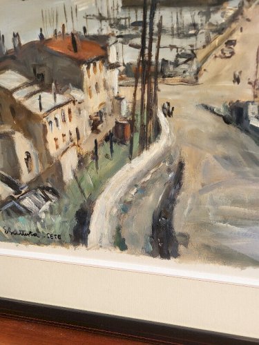 TABLEAU PEINTURE GOUACHE SUR PAPIER ERIC BATTISTA PORT DE SETE N° 2