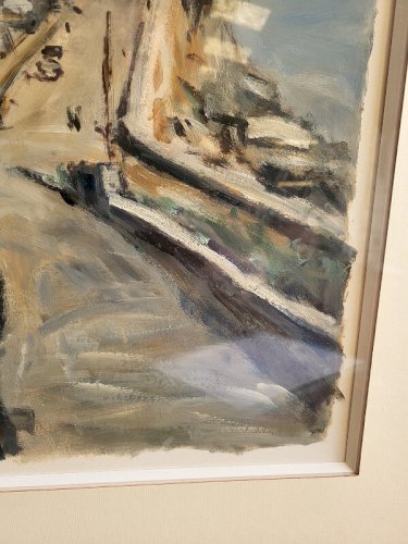 TABLEAU PEINTURE GOUACHE SUR PAPIER ERIC BATTISTA PORT DE SETE N° 2