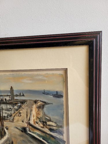 TABLEAU PEINTURE GOUACHE SUR PAPIER ERIC BATTISTA PORT DE SETE N° 2