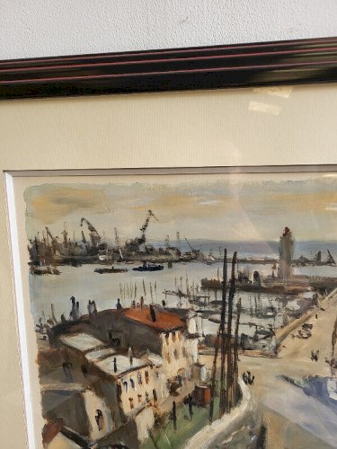 TABLEAU PEINTURE GOUACHE SUR PAPIER ERIC BATTISTA PORT DE SETE N° 2
