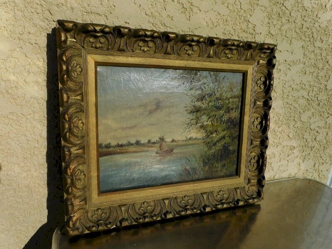 TABLEAU PEINTURE HUILE DU FLEUVE ROUGE 1894 POUR PAUL TONKIN