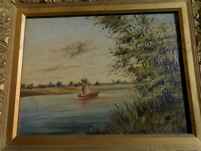 TABLEAU PEINTURE HUILE DU FLEUVE ROUGE 1894 POUR PAUL TONKIN