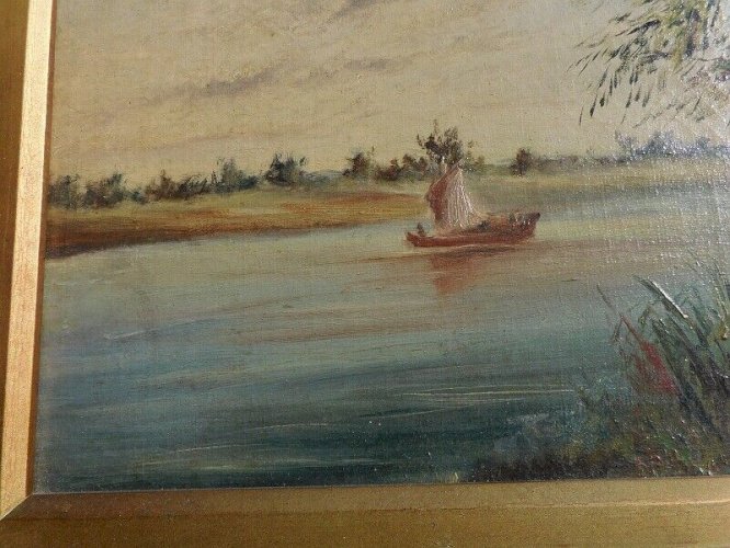 TABLEAU PEINTURE HUILE DU FLEUVE ROUGE 1894 POUR PAUL TONKIN
