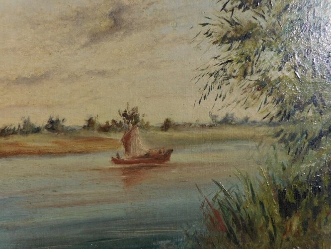 TABLEAU PEINTURE HUILE DU FLEUVE ROUGE 1894 POUR PAUL TONKIN