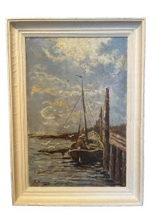 Tableau Peinture huile scène portuaire Marine Sur carton  B Bignon ?