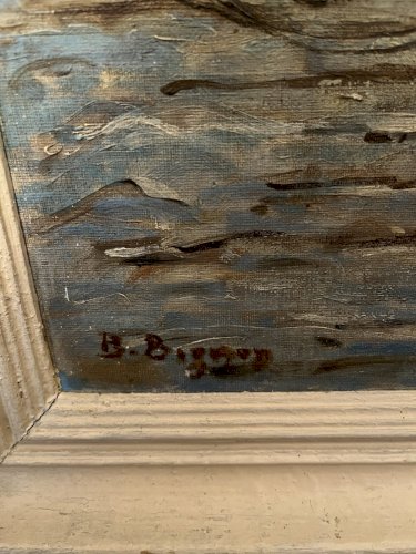 Tableau Peinture huile scène portuaire Marine Sur carton  B Bignon ?
