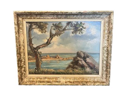 oil painting signed Mediterranean or Atlantic landscape on isorel