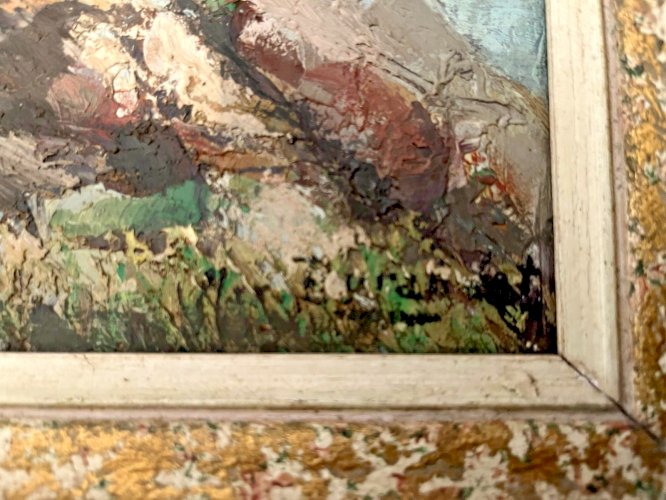 tableau peinture huile signé  paysage méditerranéen ou Atlantique  sur isorel