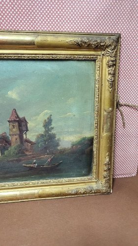 TABLEAU PEINTURE HUILE SUR CARTON CADRE DORE DU XIX ème SIECLE