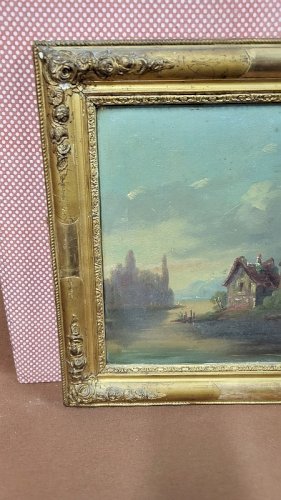 TABLEAU PEINTURE HUILE SUR CARTON CADRE DORE DU XIX ème SIECLE