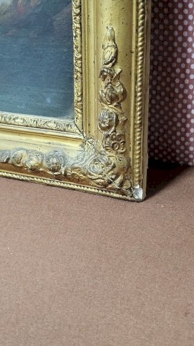 TABLEAU PEINTURE HUILE SUR CARTON CADRE DORE DU XIX ème SIECLE