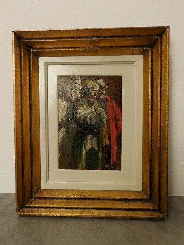 TABLEAU PEINTURE HUILE SUR PANNEAU 3 CLOWNS GEORGES TOURNON 1930