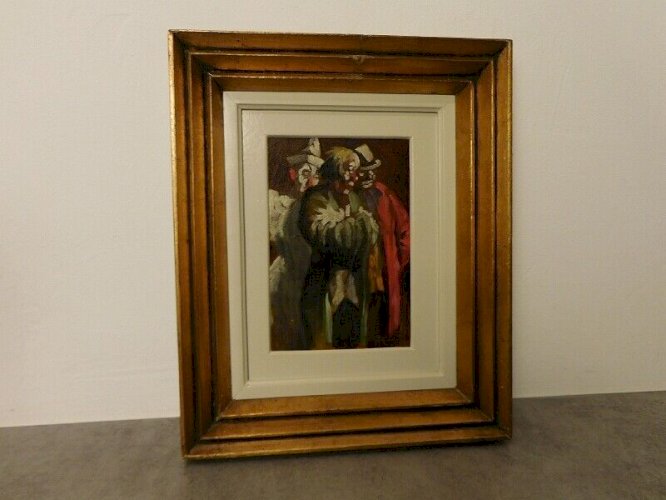 TABLEAU PEINTURE HUILE SUR PANNEAU 3 CLOWNS GEORGES TOURNON 1930