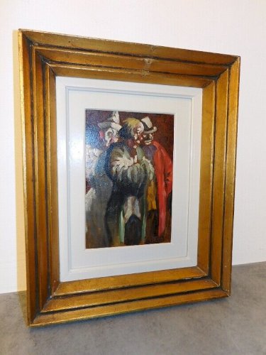 TABLEAU PEINTURE HUILE SUR PANNEAU 3 CLOWNS GEORGES TOURNON 1930
