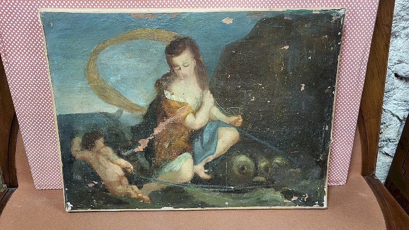TABLEAU PEINTURE HUILE SUR TOILE ANCIENNE A RESTAURER ECOLE FRANCAISE