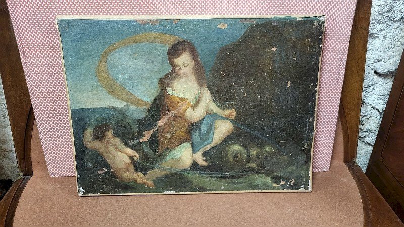 TABLEAU PEINTURE HUILE SUR TOILE ANCIENNE A RESTAURER ECOLE FRANCAISE