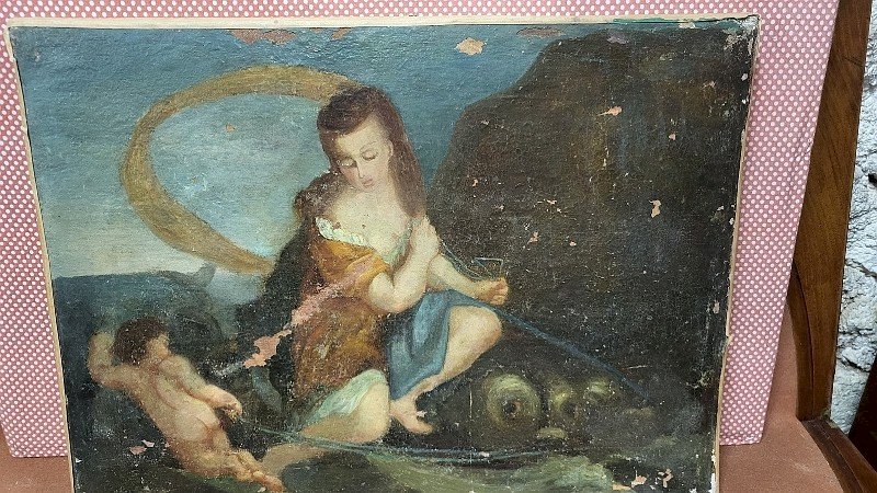 TABLEAU PEINTURE HUILE SUR TOILE ANCIENNE A RESTAURER ECOLE FRANCAISE