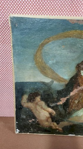 TABLEAU PEINTURE HUILE SUR TOILE ANCIENNE A RESTAURER ECOLE FRANCAISE