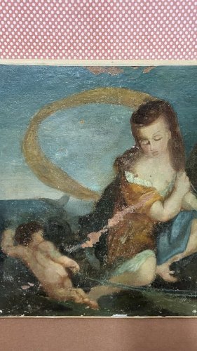 TABLEAU PEINTURE HUILE SUR TOILE ANCIENNE A RESTAURER ECOLE FRANCAISE