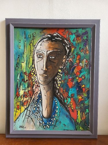 TABLEAU PEINTURE HUILE SUR TOILE BERNARD ALQUIER BALQ 07 AFRICA PEACE